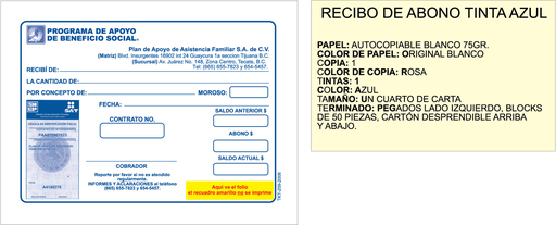 [TKT-209] Recibos de abono tinta azul