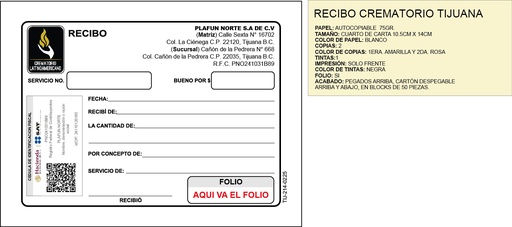 [TIJ-214] Recibo de cobro crematorio Planfun