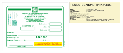 [REY-207] Recibo de Abono Premium GFR Verde