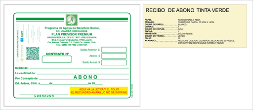 [CDJ-207] Recibo de Abono Premium GRF Verde